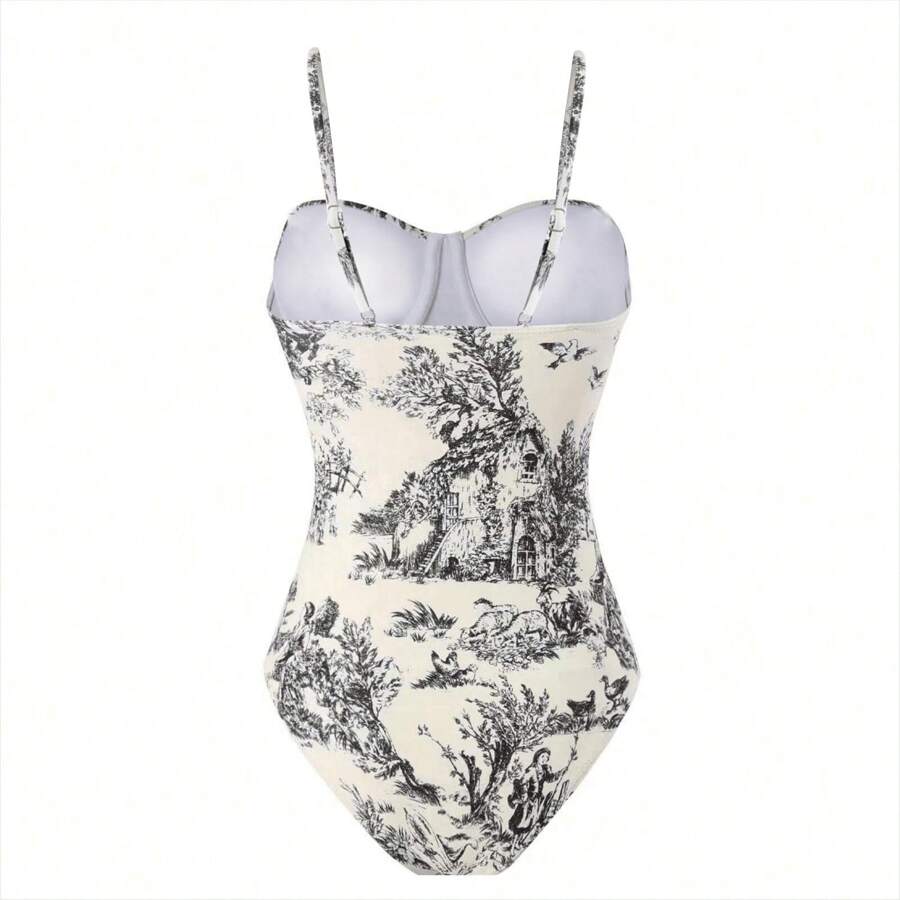 Women European And American Style OnePiece Swimsuit, Retro French