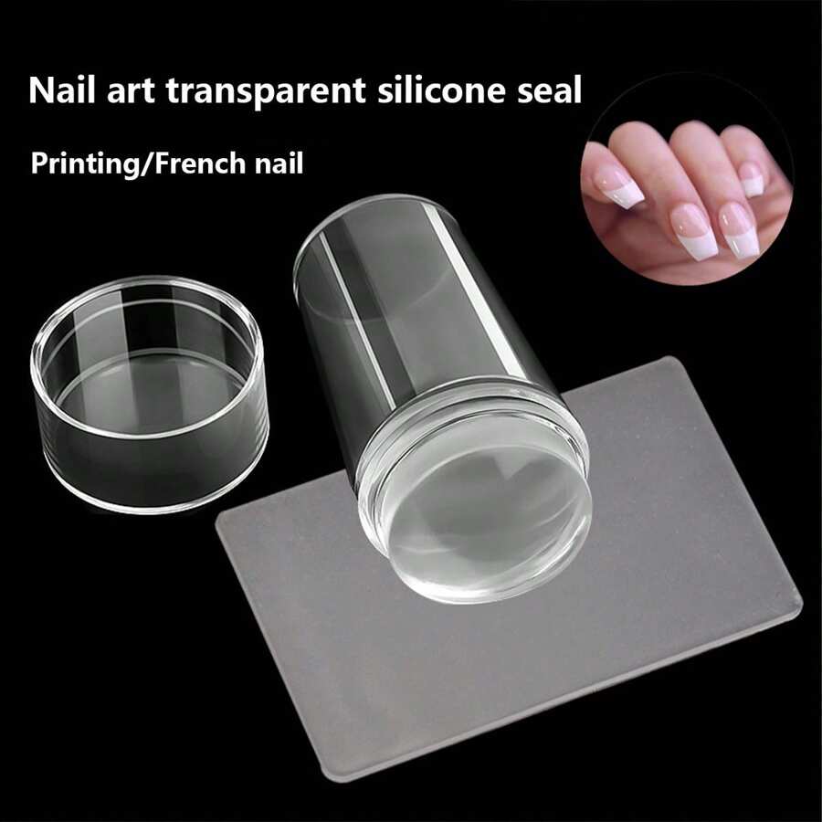 Durchsichtiger Nagelkunst Stempel mit Abdeckung und Schaber, 2.8cm Französische Maniküre Transfer Stempel Werkzeug