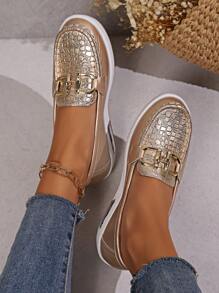 Spring Summer Fashion Women Thick-Soled Sports Shoes, Leather Upper Shaky Loafers With Tread And Slouchy Style Wedges