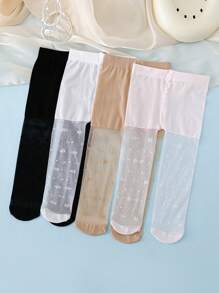 4 Pairs Children's Ultra-Thin Rabbit Jacquard Tights - Multicolor - View 1