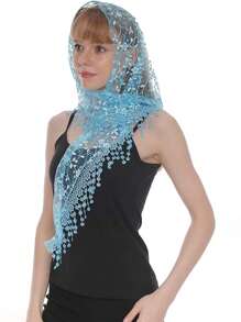 1 pieza/2 piezas Chal/Bufanda de mujer de unicolor/estampado de encaje con flecos, casual y versátil para primavera/verano - bufanda triangular - Ver 3