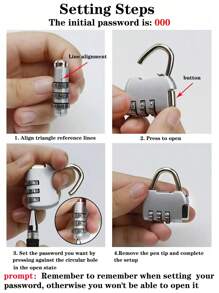 1 chiếc Khóa mật khẩu bằng thép không gỉ mini dễ thương, thích hợp cho hành lý du lịch, ba lô, cặp học sinh, cặp, ngăn kéo, tủ, đồ dùng học sinh, v.v. để bảo vệ an ninh chống trộm, thích hợp cho du lịch, ngăn kéo tủ gia đình - Bạc - Xem 4
