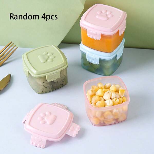 Set de 4 cajas de almacenamiento de alimentos con forma de pata de gato en miniatura, caja sellada reforzada para alimentos para bebés, bento box, caja de almacenamiento cuadrada, caja dividida para mermelada, utensilio de cocina - color aleatorio, cocina, regalo de Navidad