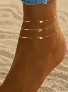 1pc 925 Sterling Silver 12 Zodiac Signs Anklet, Adjustable Constellation Anklet For Women & Girls - Gold - View 7