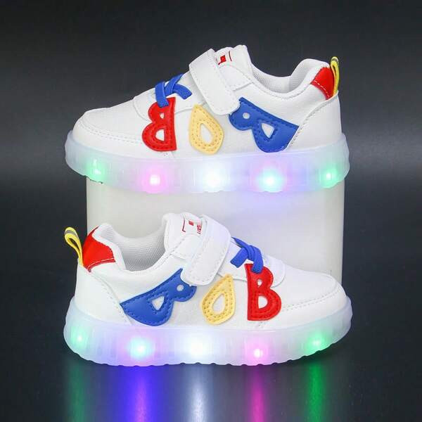 1 Pair LED Light Up Kids Shoes, 1 Pair PU Leather Children Shoes, 1 Pair Infant Boys Shoes, 1 Pair Little White Sneakers, 1 Pair Everyday Wear Shoes, 1 Pair Casual Shoes, 1 Pair Fashion Unisex Shoes, Insole Length 13-18.3cm, Stylish & Versatile All Seasons