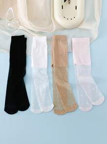 4 Pairs Children's Ultra-Thin Rabbit Jacquard Tights - Multicolor - View 3