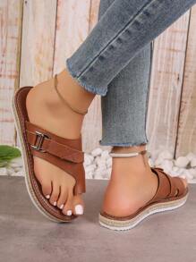 Women's Flat Rope Flip Flops With Rivet, Elastic Slip-On Round Toe Flat Sandals, Hollow Peep Toe Anti-Slip Flat Outdoor Sandals