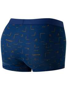 4pcs/Pack Men's All-Over Print Breathable Comfortable Boxer Briefs - Black - View 4