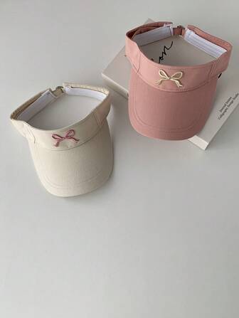 1 pieza Sombrero de playa de verano para mujer, sombrero de ala ancha con bordado de lazo dulce y lindo, con apertura en la parte superior para protección solar, regalo del día de San Valentín