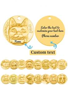 1入組 直徑28mm帶有黃色底色的純銅寵物身份標籤貓狗通用 S/M 可選，可個性化寵物姓名、聯繫方式、地址等資訊定制。鑲刻這些資訊的標籤可以防止寵物丟失。 - 黃色 - 查看 1