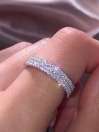 1個簡約款S925純銀鋯石戒指，女士婚禮珠寶首飾