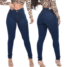 Kit 4 Calças Feminina na Promoção Cintura Alta Lycra com Elastano Premium Cós Alto Modelagem Levanta Bumbum - Azul - Visão 5