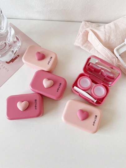 XIANG YU 1pc Sweet Cool Contrast Color~Beauty Eye Box Small And Portable Dual Companion Box Contact Lens Box Cute Love Contact Lens Case Eye Contacts Contact Lenses For Eyes Colored Contacts Valentine's Day Valentineshalloween