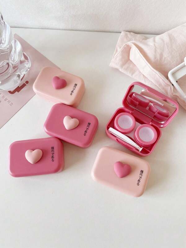 XIANG YU 1pc Sweet Cool Contrast Color~Beauty Eye Box Small And Portable Dual Companion Box Contact Lens Box Cute Love Contact Lens Case Eye Contacts Contact Lenses For Eyes Colored Contacts Valentine's Day Valentineshalloween