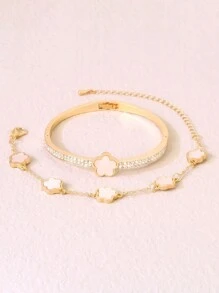 2pcs/Set Personalized Five Petals Flower Bracelet Bangle Female Dating Birthday Girlfriend's Gift Valentines - White - View 2