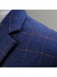 Blue Plaid Men's Business Casual Suit, Men's Formal Attire - Navy Blue - View 4