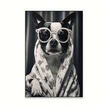 1 pieza Póster de arte de pared para baño con diseño divertido de animal Chihuahua, impresión de arte vintage en blanco y negro sin marco, decoración de pared para el baño - Multicolor - Ver 6