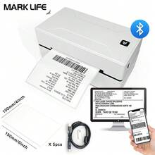 Máy in nhãn vận chuyển nhiệt plug-in màu rắn với 5 tờ 10 cm * 15 cm (3,93 * 5,9 inch) Nhãn vận chuyển nhiệt, Máy tạo nhãn vận chuyển để bàn không dùng mực cho gói vận chuyển, In nhãn khoảng cách hỗ trợ chiều rộng 38mm/1,49 inch-110mm/4,33 inch (Chiều rộng hiệu quả là 38mm/1,49 inch-108mm/4,25 inch), Tương thích với Windows&, Kết nối không dây với Android & iOS trong văn phòng & doanh nghiệp, Chỉ máy không có giá đỡ nhãn - Phích cắm loại C của EU (220-240V) - Xem 10