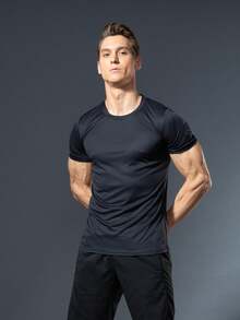 Set de 3 camisetas deportivas de estilo novio para hombres, camisetas de manga corta de secado rápido para correr, ropa deportiva transpirable de ajuste holgado para fitness y actividades al aire libre - Celeste - Ver 4