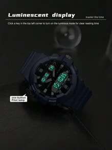 Reloj electrónico multifuncional y resistente al agua de 50m con movimiento deportivo y casual dual de moda para jóvenes adolescentes varones de Diray - Azul - Ver 3