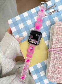 Dây đeo đồng hồ 1 chiếc mùa hè 2025 mới thể thao ngoài trời yoga thể dục thời trang dễ thương hình trái tim hoạt hình 3D dây đeo silicon mềm cho Ultra2 1 Series SE 9/8/7/6/5/4/3/2/1 38/40/41/42/44/45/49mm Đồng hồ thông minh - hồng - Xem 8