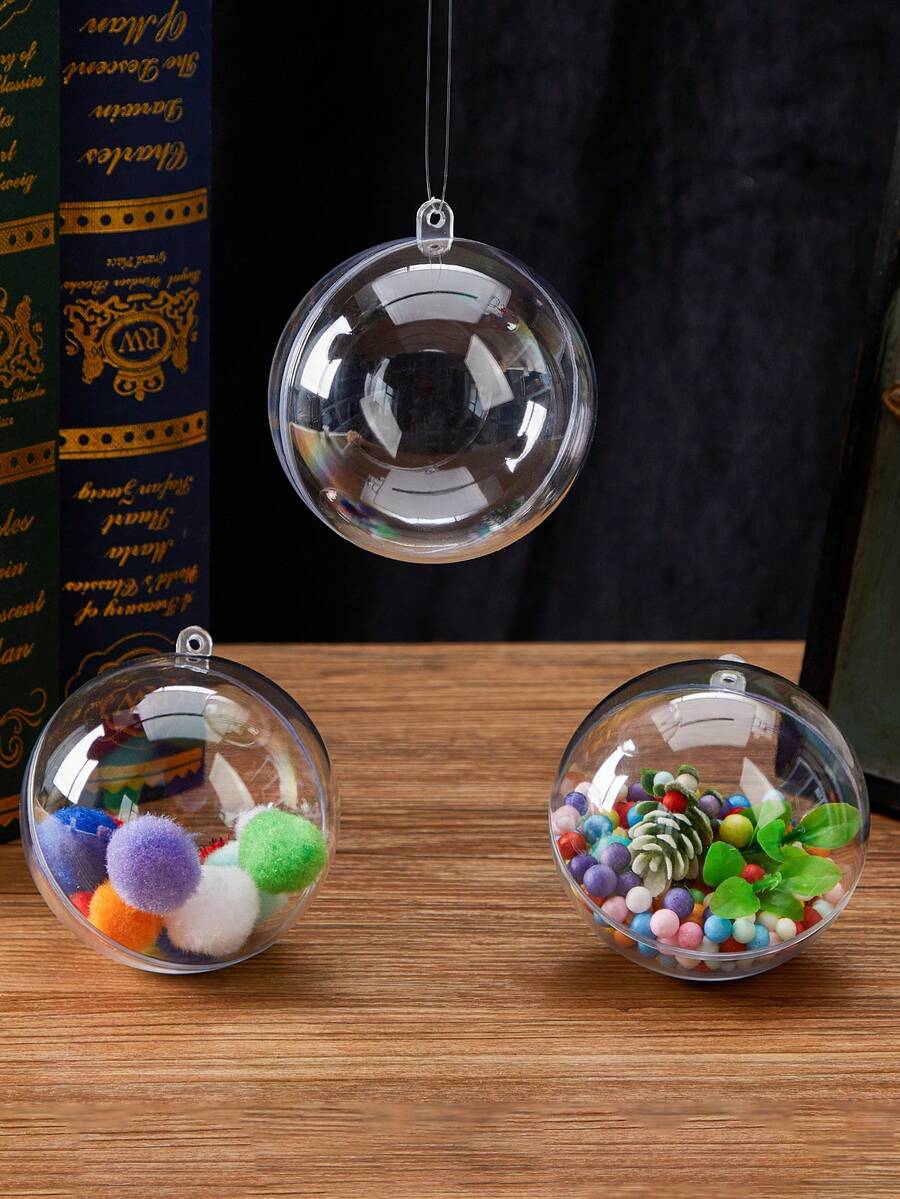 20 piezas de adornos navideños transparentes de PS, esferas huecas de plástico para decoraciones de Navidad - transparente - Ver 1