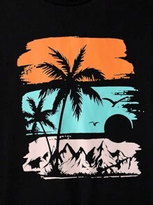 Summer Style, Tween Boy Casual Scenery Printed 2pcs/Set Outfit