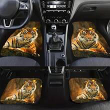 4pcs Tiger Pattern Car Floor Mats Set, Anti-Slip, Anti-Dirt, Water-Absorbing Car Mat For SUV, Cars, Trucks And Other Vehicles, Machine Washable, Suitable For Most Carpets, Interior Decor & Protection - Multicolor - View 1