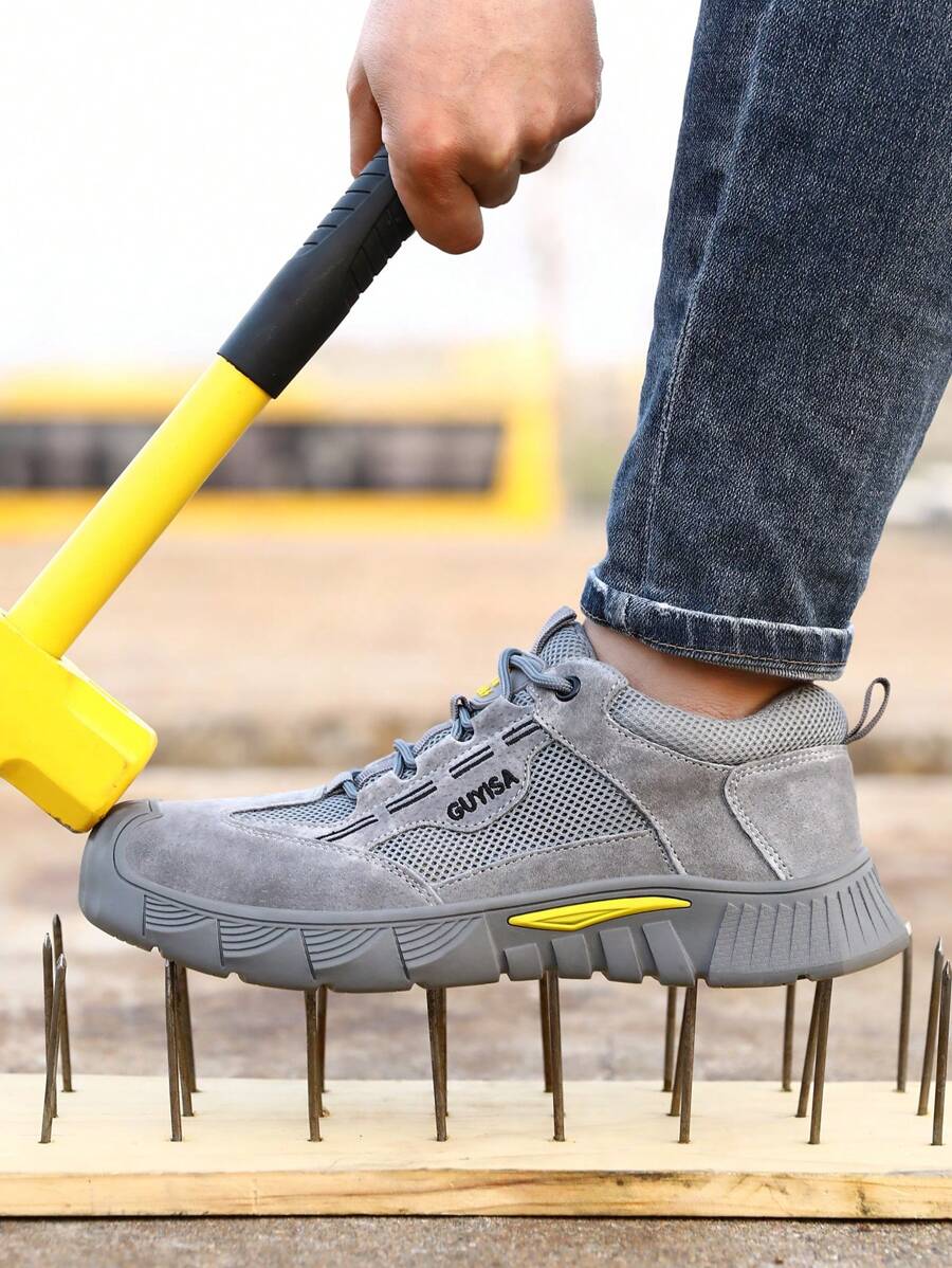 Zapatos de seguridad GUYISA con protección contra aplastamiento, perforaciones e aislamiento estándar de 10KV, cabeza envuelta en plástico y suela de goma, bajos y grises, ideales para el trabajo en el sitio de construcción durante el verano - Gris - Ver 1