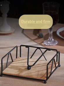 1pc Elegant Flat Paper Napkin Holder With Dispenser Arm, Black Napkin Holders For Table, Kitchen, Countertops & Outdoor - White - View 8