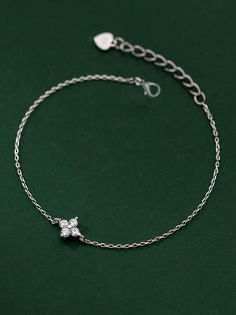1pc Four-Leaf Flower Cubic Zirconia Bracelet, Gift For Women On Valentine's Day Or Mother's Day
