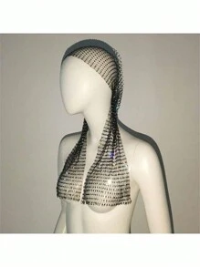 1件鑲有水晶的魚網頭巾，閃亮的蕾絲頭帶，彈性頭帶，美麗的新娘髮飾，個性化髮飾，適用於女性的日常穿著、舞會、婚禮、派對、活動髮帽頭帶