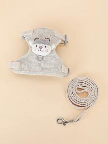1set Cute Cartoon Sheep Design Pet Collar And Leash Set, Including Beige Vest Chest Strap For Small Dogs Or Cats