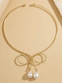 1入復古極簡假珍珠螺旋吊墜鎖骨項鍊，可調整尺寸，適合女性日常穿著、沙灘度假裝飾、派對和宴會搭配，迷人的珠寶禮物 - 金黃色 - 查看 8