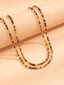 2入組波西米亞復古極簡風格配珠項鍊套裝，米形珠子用於女性日常穿著和海灘假期珠寶飾品，每條項鍊米形珠子的顏色和數量均不同 - 彩色 - 查看 3