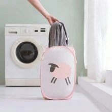 1pc Foldable Baby Room Storage Basket, Blue Toy Storage Basket, Suitable For Storing Newborn Clothes And Toys; Large Capacity Laundry Basket, Adopts Foldable Mesh Pop-Up Design, Wide Opening, With Side Pocket, Breathable And Durable, Space-Saving, Can Be Used For Laundry And Baby Items Storage; Portable, Foldable Pop-Up Mesh Travel Basket. - Grey - View 8