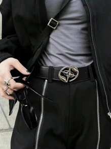 1 件男士复古个性化金属扣腰带，时尚休闲配饰，适合日常佩戴，万圣节 - 黑色 - 查看 1