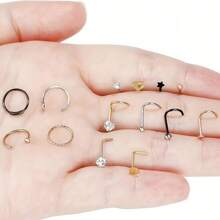 SENLANSP 40-55pcs Fashion Stainless Steel Nose Ring Set - L-Shape, Screw And CZ Decor, Hypoallergenic, Suitable For Daily Wear, Elegance And Bohemian Style - Nose Ring - View 3