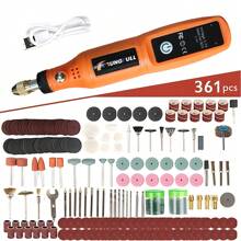 TUNGFULL 砂光機電動鑽，附361件旋轉工具 - USB充電式無線磨床鑽，迷你木工雕刻筆，無線鑽，用於珠寶、金屬、玻璃加工 - 橘色 - 查看 9