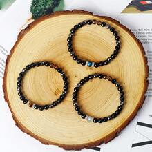 EmbraceNature 1件同理心保護手鍊男女款6mm電氣石黑曜石煙水晶縞瑪瑙拉布拉多岩能量手鍊情侶款天然月亮石湖藍虎眼石靈氣治療珠寶 - 6mm黑玻黑磨+虎眼月光 - 查看 8