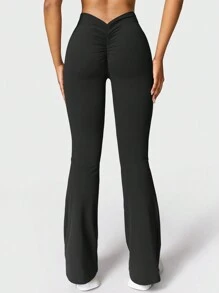 Speed mate Pantaloni yoga a zampa di elefante in nylon per donne, leggings yoga modellanti, pantaloni casual a zampa di elefante aderenti di colore unito per allenamento per donne