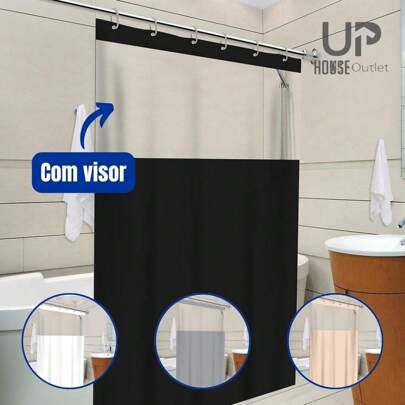 Cortina Box Banheiro Com Visor Lisa Antimofo C/ Gancho Cores