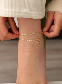 2 peças Pulseiras de Tornozeleira com Letras Iniciais das Mulheres Banhadas a Ouro 14K, Correntes de Pé Impermeáveis em Camadas, Presentes de Jóias de Verão Para Meninas e Mulheres