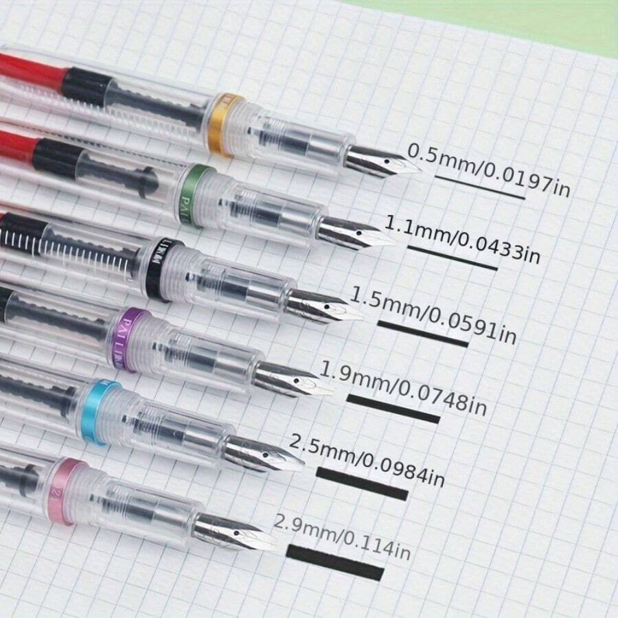 6 piezas Pluma de caligrafía con punta plana de estilo árabe, pluma fuente para caligrafía gótica con cartuchos de tinta intercambiables - 1 pluma estilográfica con punta de 2,5 + 10 bolsas de tinta de colores. - Ver 1