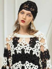 1 pieza Mujeres gorro hecho a mano de punto de ganchillo en unicolor, gorro holgado y transpirable adecuado para uso diario