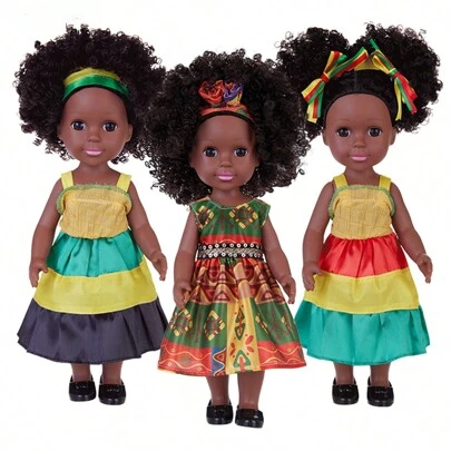 14 Inch Black Baby Doll With Afro Hair, Soft Vinyl Doll Toy For Kids, Comes With Changeable Clothes And Pacifier,1 Year Old Toys,Barby,Toddler Doll