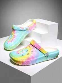 CIVHOM Women's Tie-Dye Pattern Clogs, Slip On Lightweight Two-Way Wear Garden Clogs, Non-Slip Summer Beach Slides