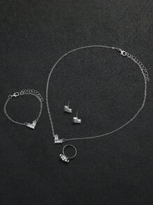 Pulseira feminina de malha de plástico simples moda digital e relógio de pulso de quartzo com padrão de coração e conjunto de joias em formato de coração (6 unidades / conjunto) como presente para alunos que retornam à escola