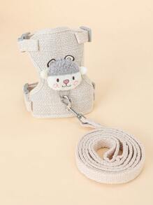1set Cute Cartoon Sheep Design Pet Collar And Leash Set, Including Beige Vest Chest Strap For Small Dogs Or Cats