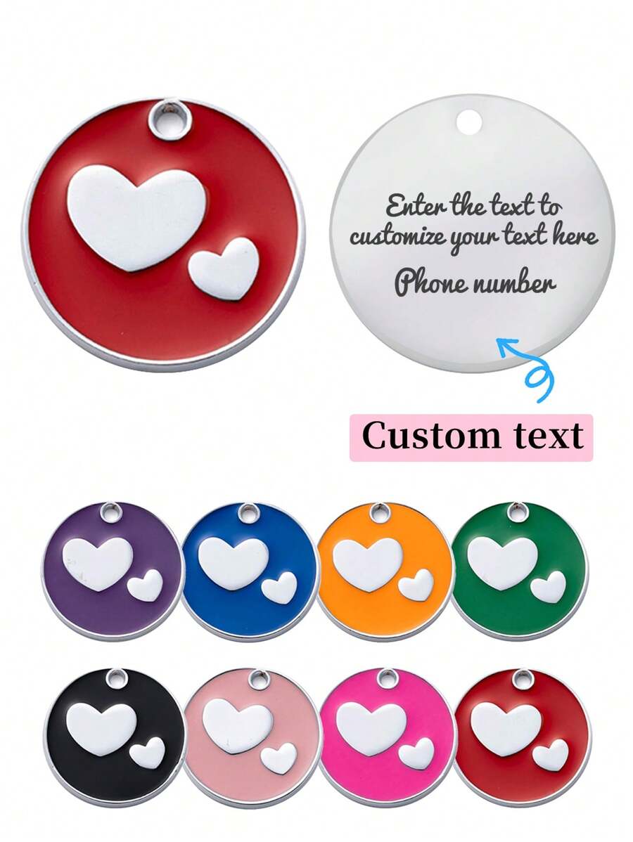 1入量身定制紅色雙心形寵物ID標籤，可自定義刻上寵物名稱、聯繫信息、地址，適用於小型、中型和大型狗狗及貓咪的防丟失雕刻寵物牌 - 紅色 - 查看 1